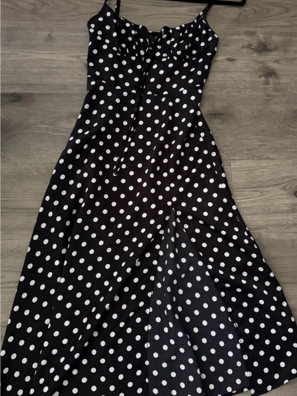 Black Polka Dot Midi Dress with Spaghetti Straps